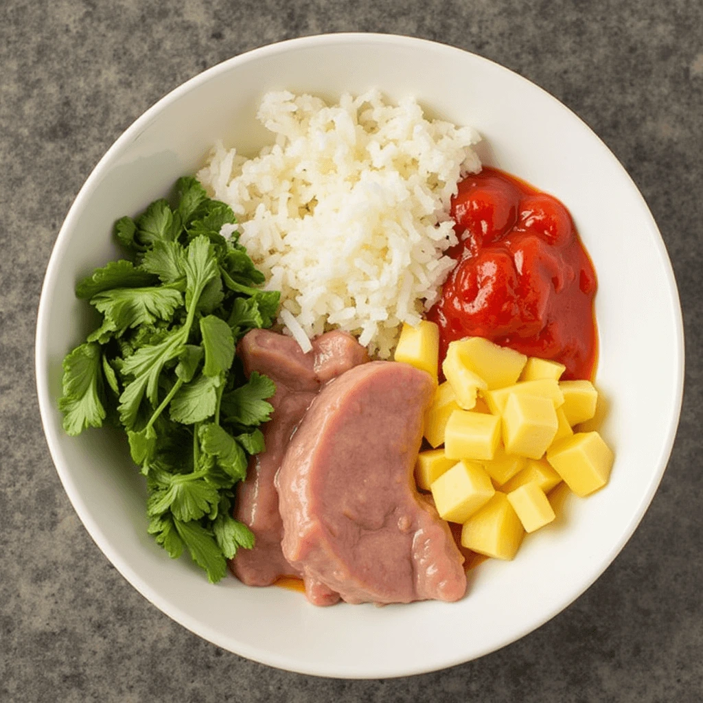 Fresh turkey sausage patties ingredients on a wooden countertop, including ground turkey, small bowls of spices like paprika, garlic powder, and fennel, fresh herbs, and optional add-ins like diced onions and grated apple.