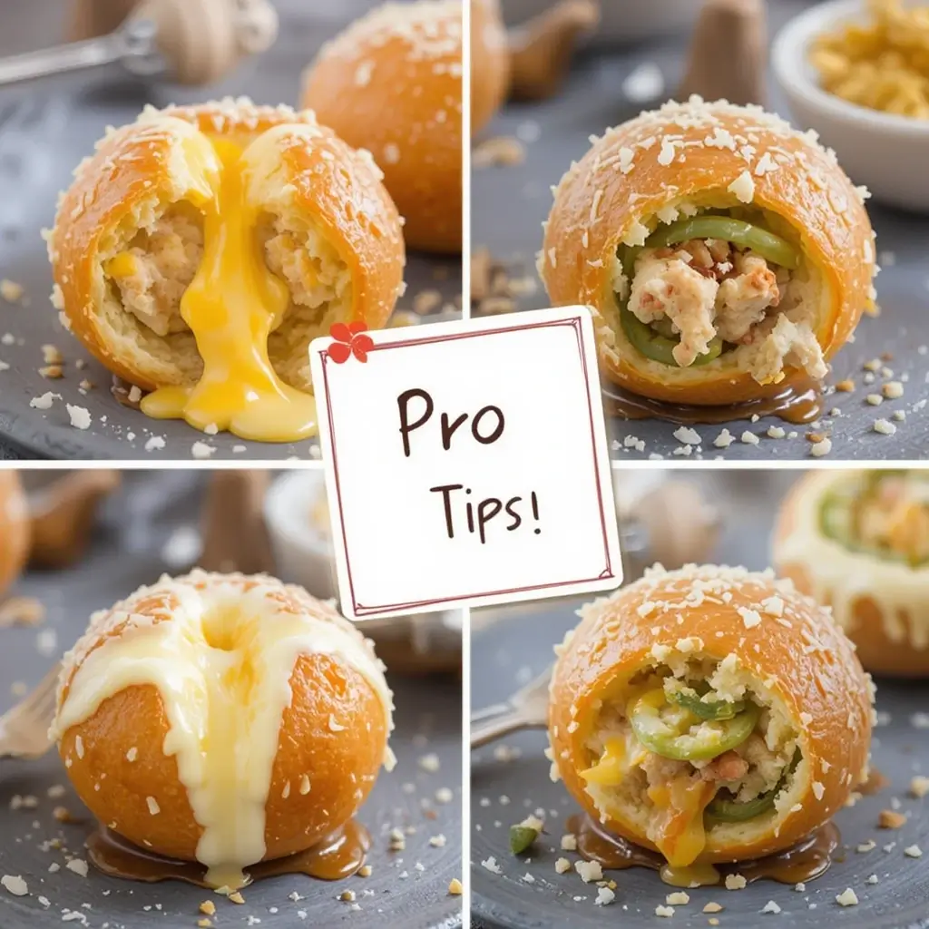 A side-by-side comparison of Buffalo Chicken Bombs with different variations, including extra cheese, jalapeños, and a vegetarian option.