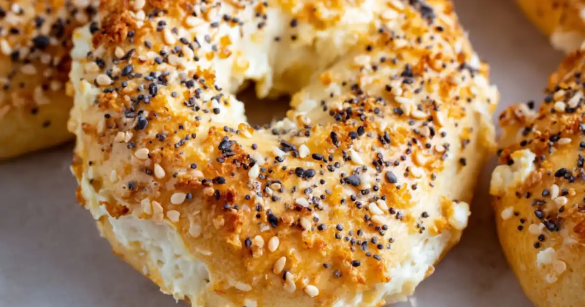 freshly baked cloud bagel topped with sesame, poppy seeds, and seasoning blend