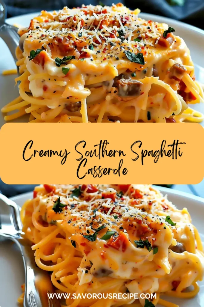 Spicy chicken spaghetti casserole with melted cheese and fresh herbs.