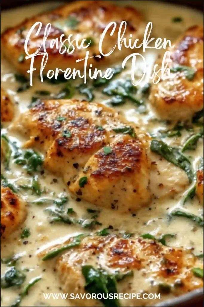 classic chicken florentine with creamy sauce and spinach in skillet