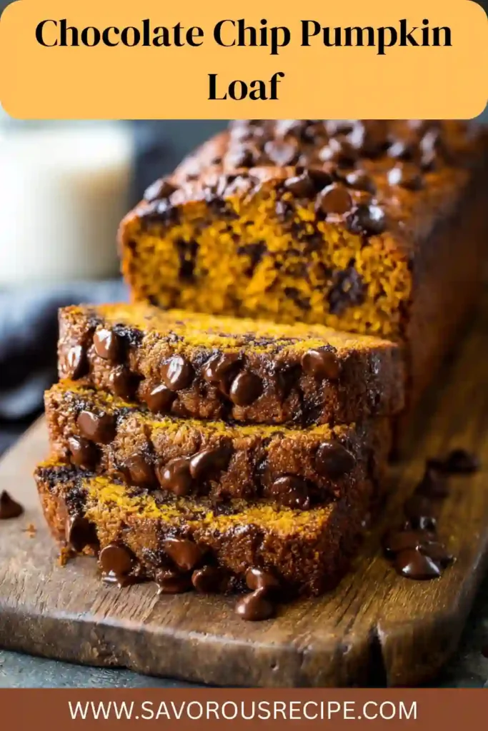 Moist pumpkin loaf slices loaded with gooey chocolate chips