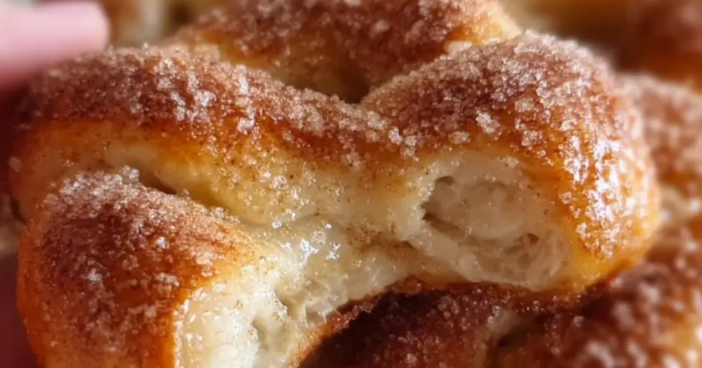 golden cinnamon sugar pastry twist with fluffy layers and sugar coating