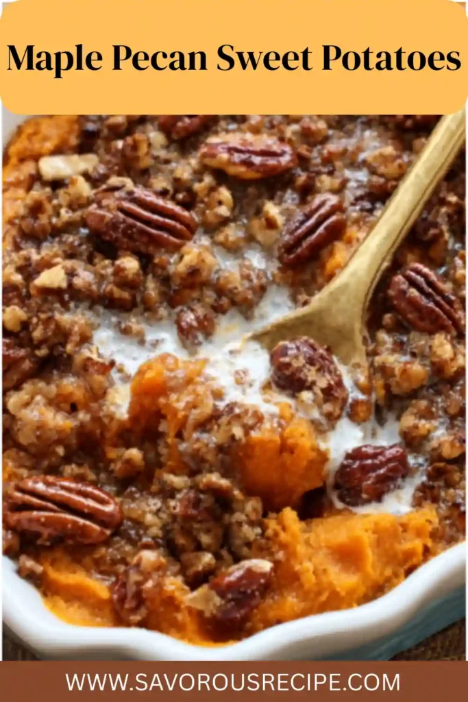 maple pecan sweet potatoes topped with crunchy pecan crumble and melted butter