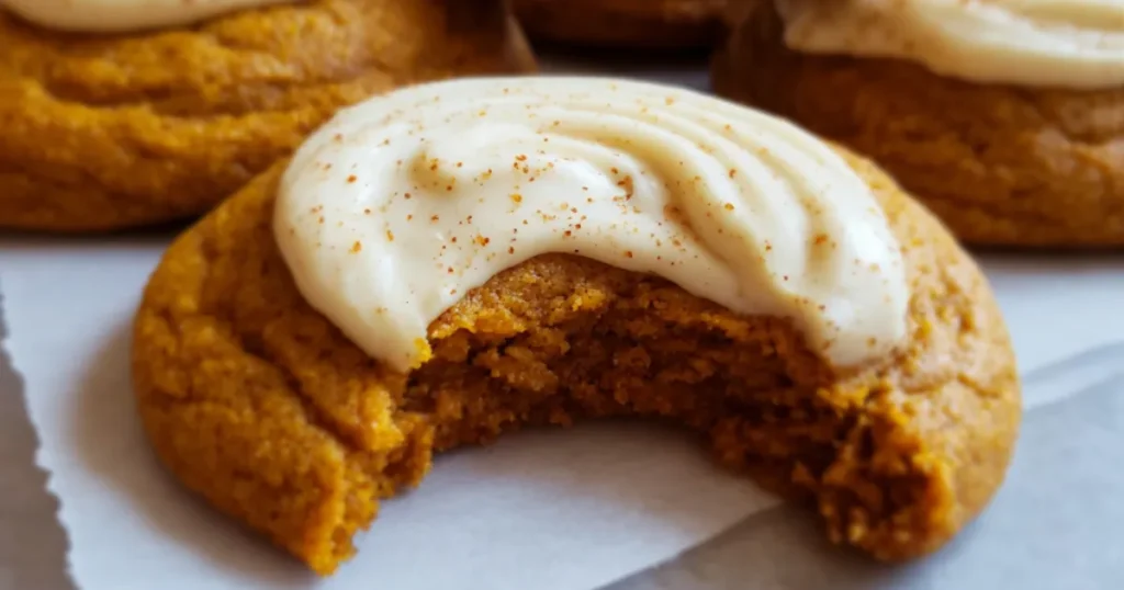 soft pumpkin cookie with cream cheese frosting and spices