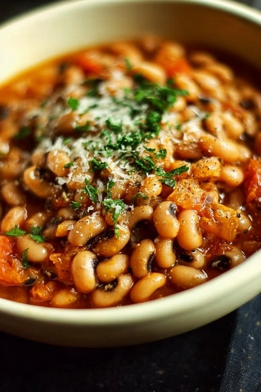 Bowl of Italian Style Black-Eyed Peas with herbs and spices