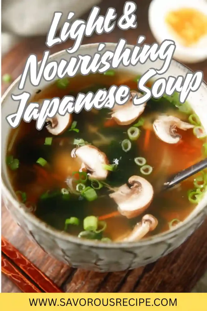 Japanese soup with mushrooms, scallions, and vegetables in a ceramic bowl