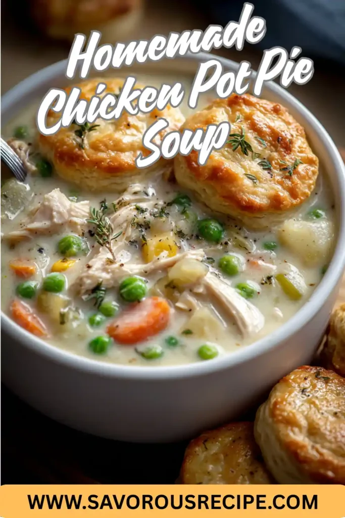 creamy sausage gnocchi soup in a bowl with peas, carrots, and golden biscuits