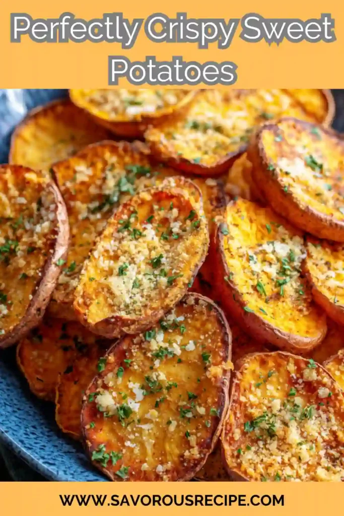 oven-baked sweet potato slices with parmesan, herbs, and golden crispy edges