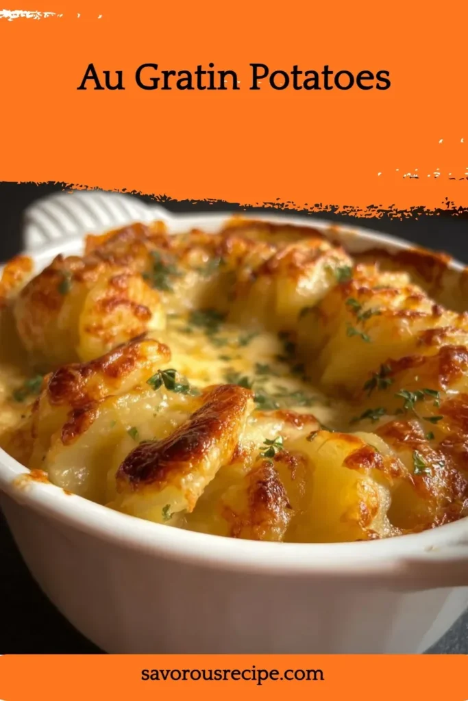 Delicious creamy Au Gratin Potatoes topped with melted cheese