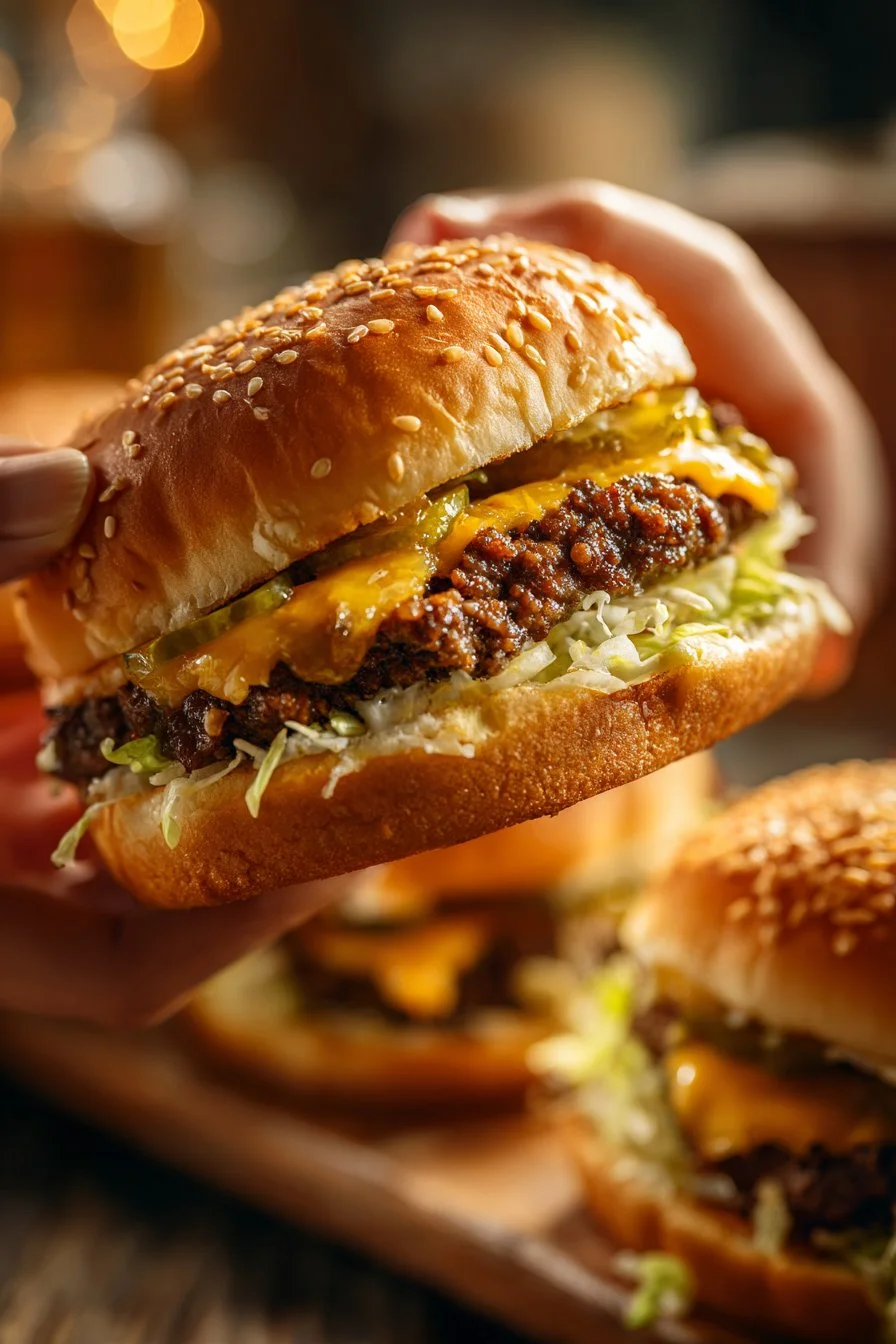 Big Mac Sliders arranged on a platter, ready to serve.
