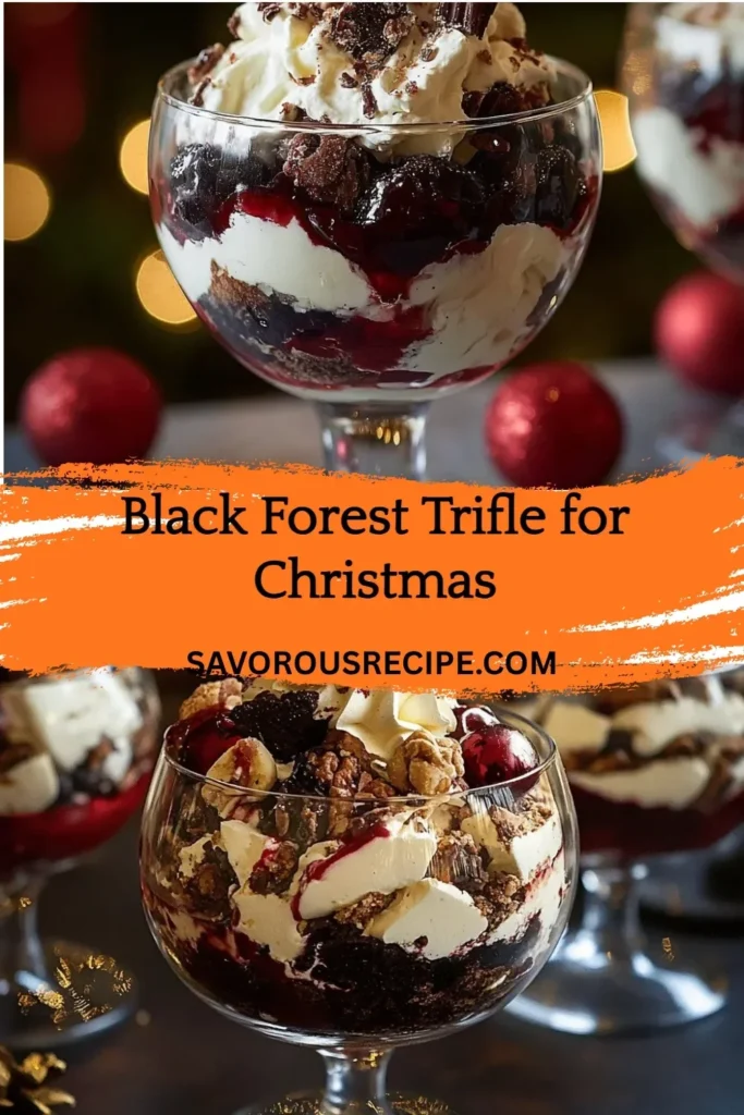 Delicious Black Forest Trifle decorated with cherries for Christmas dessert