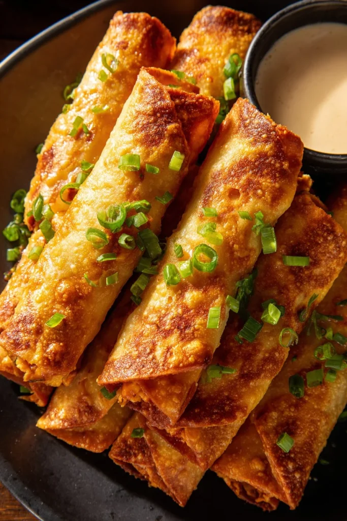 Delicious Buffalo Chicken Taquitos served with dipping sauce
