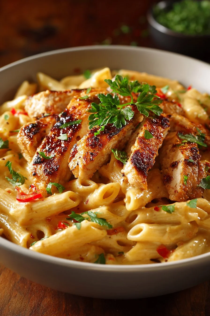 A delicious plate of Cajun Chicken Pasta featuring tender chicken and creamy sauce.