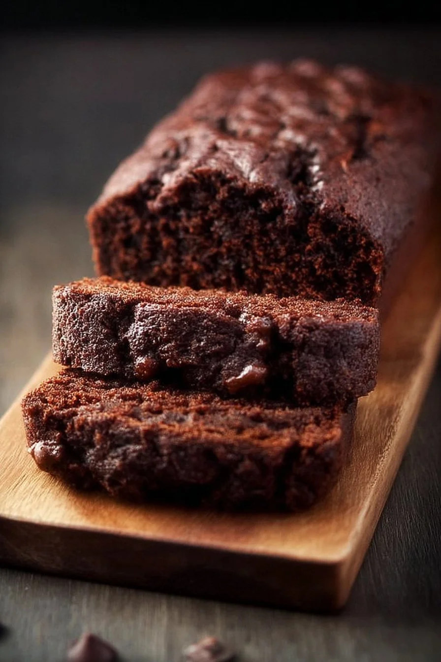 Freshly baked chocolate banana bread slice with chocolate chips
