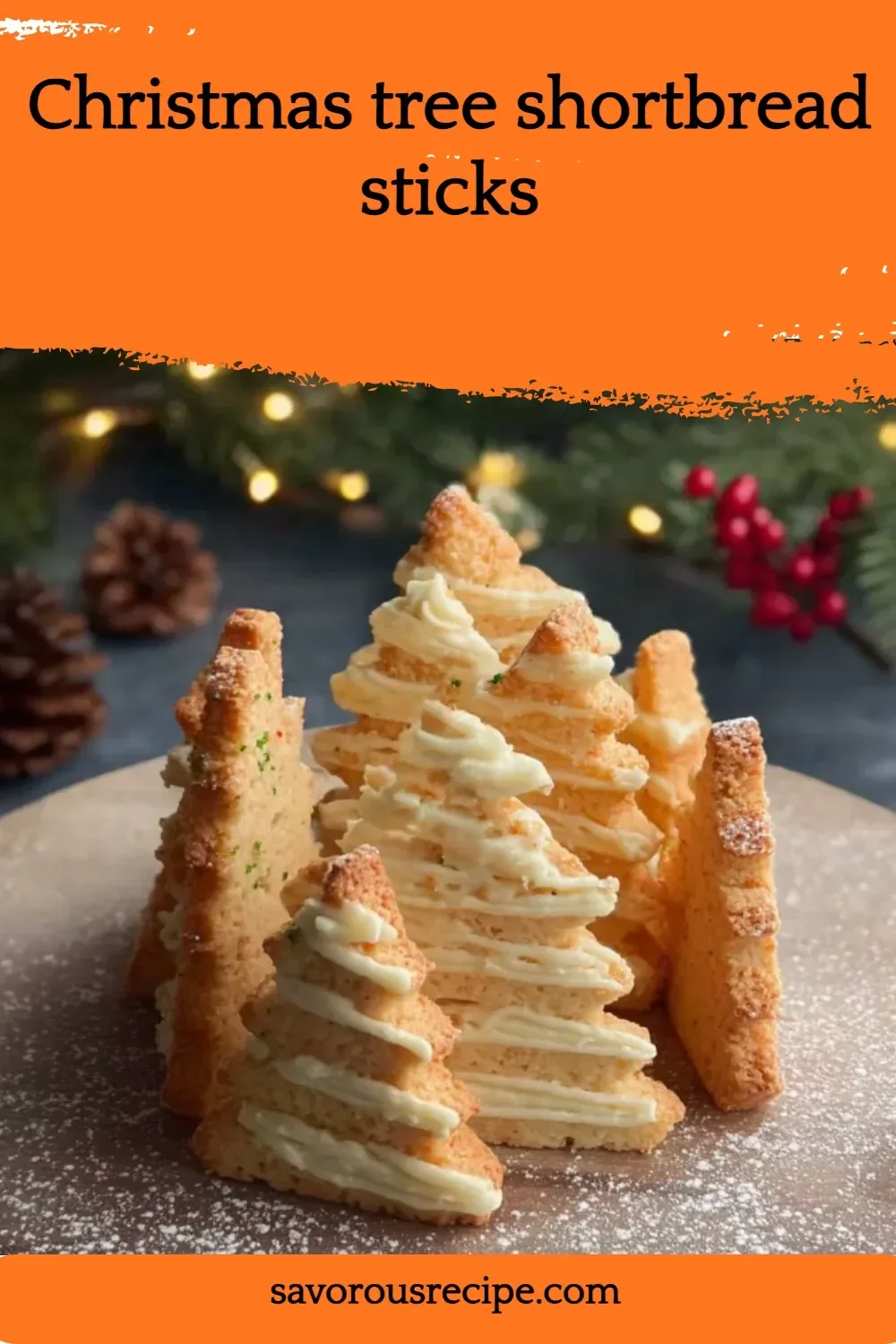 Festively decorated Christmas tree shortbread sticks ready for holiday celebrations