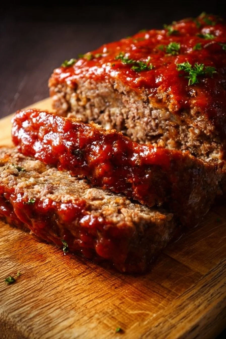 Classic meatloaf served with mashed potatoes and green beans