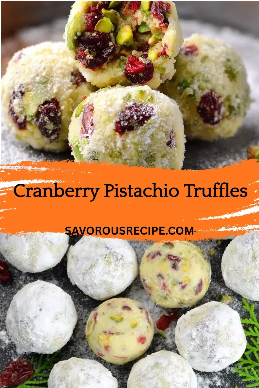 Cranberry Pistachio Truffles arranged on a decorative plate