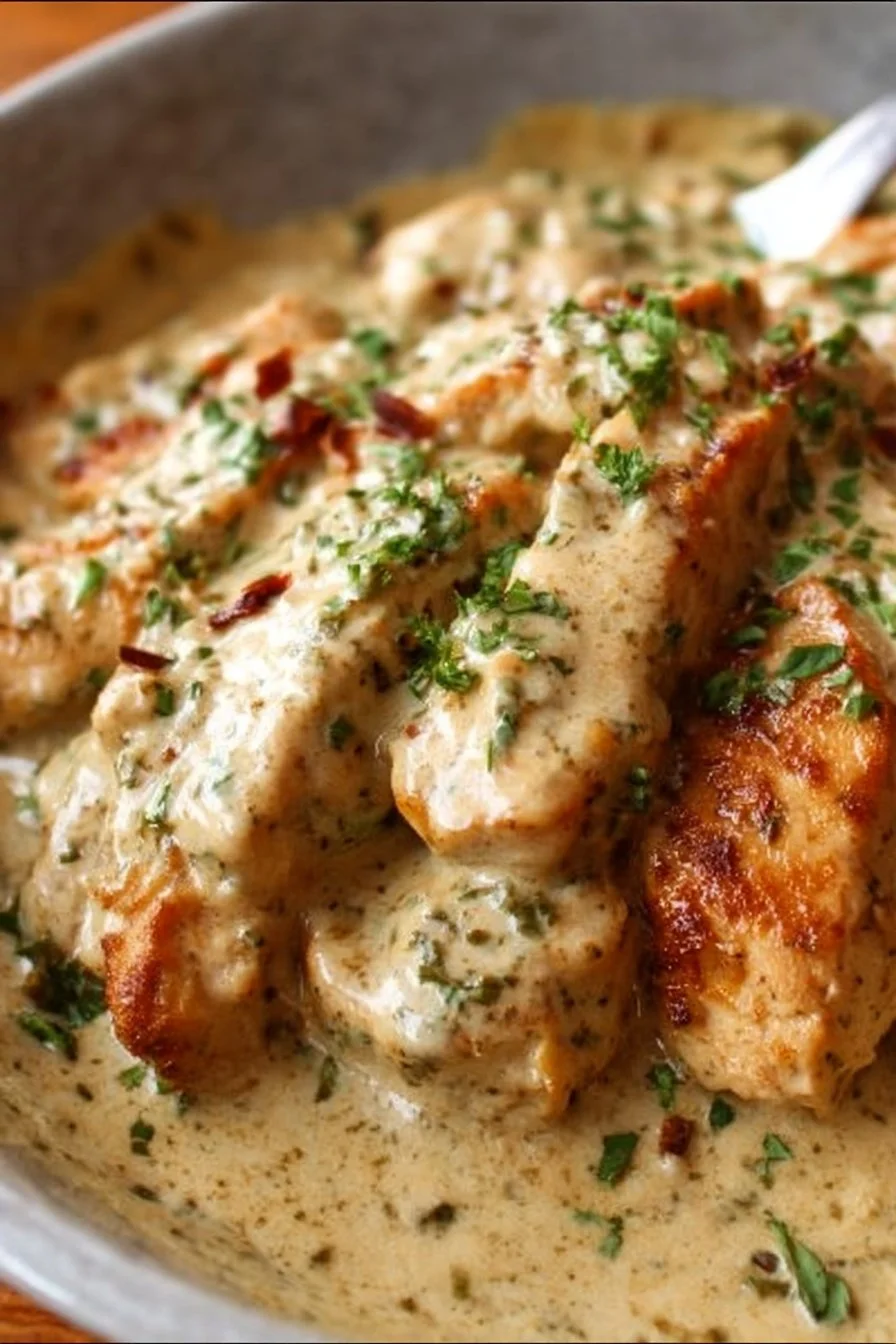 Creamy ranch chicken served with vegetables on a plate