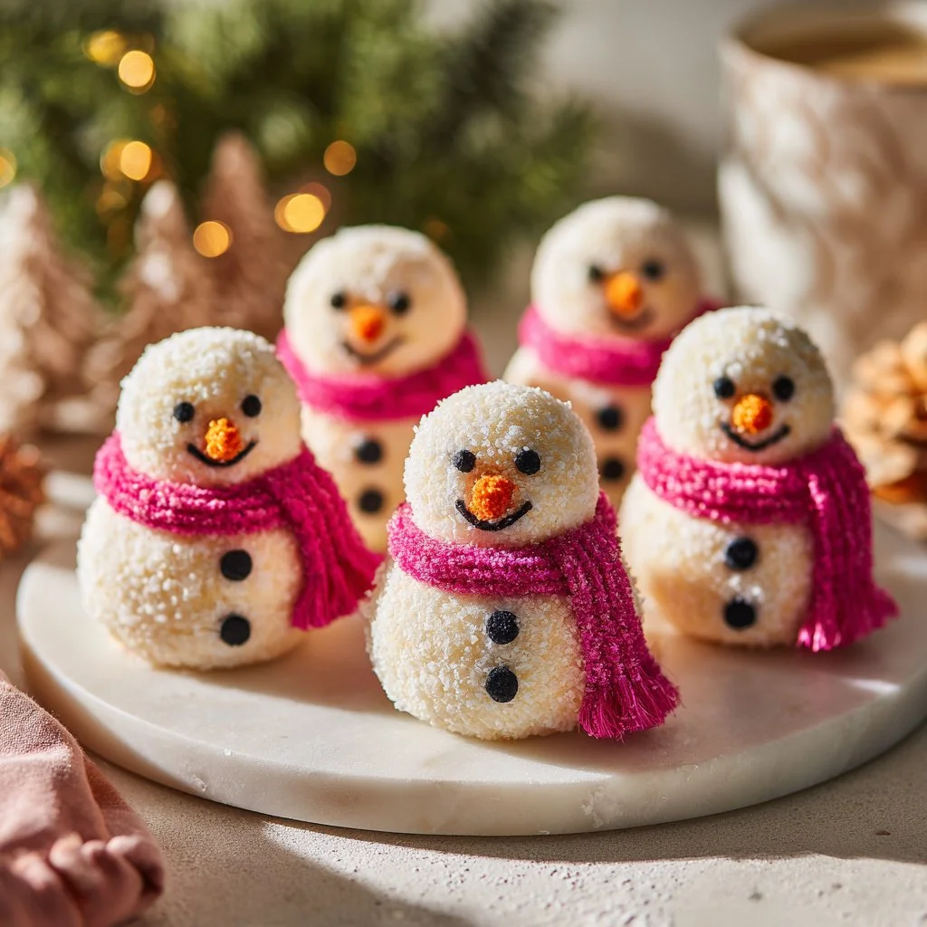 Cute snowmen truffles decorated for holiday festivities