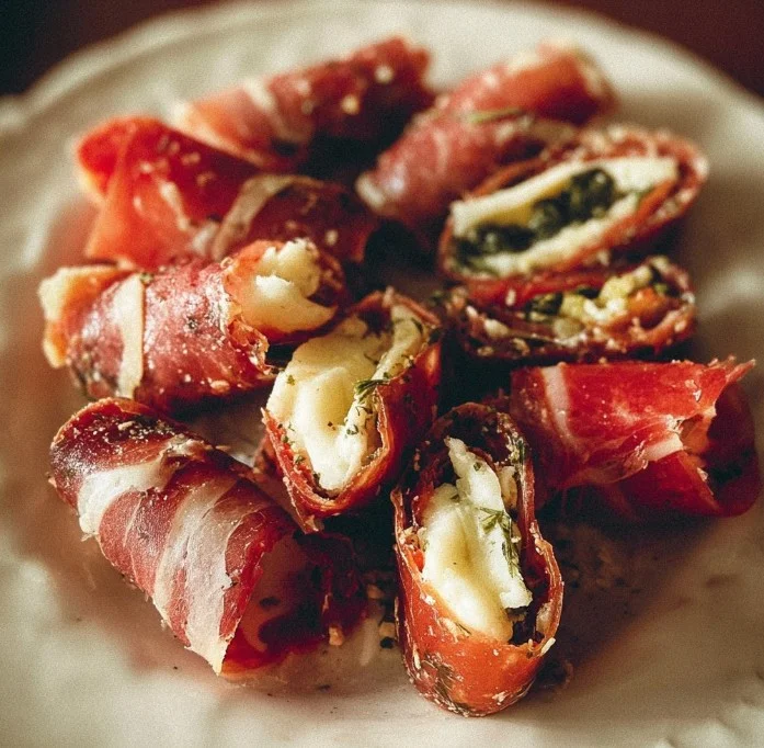 A platter of delicious Italian appetizers including bruschetta and caprese skewers.