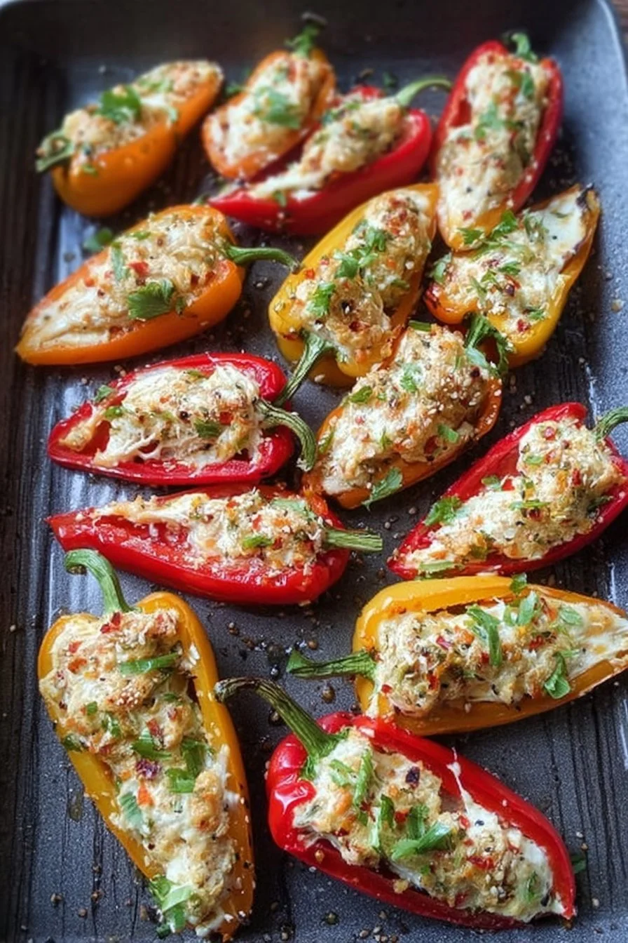 Cheese and Everything Bagel-Stuffed Mini Peppers on a platter