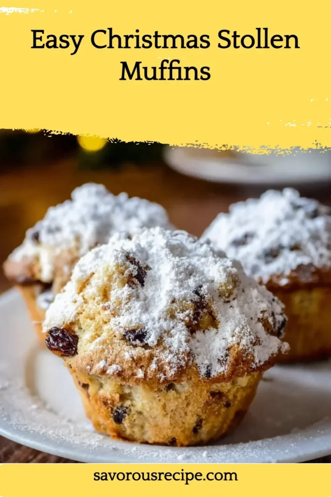 Easy Christmas Stollen Muffins topped with icing and festive decorations