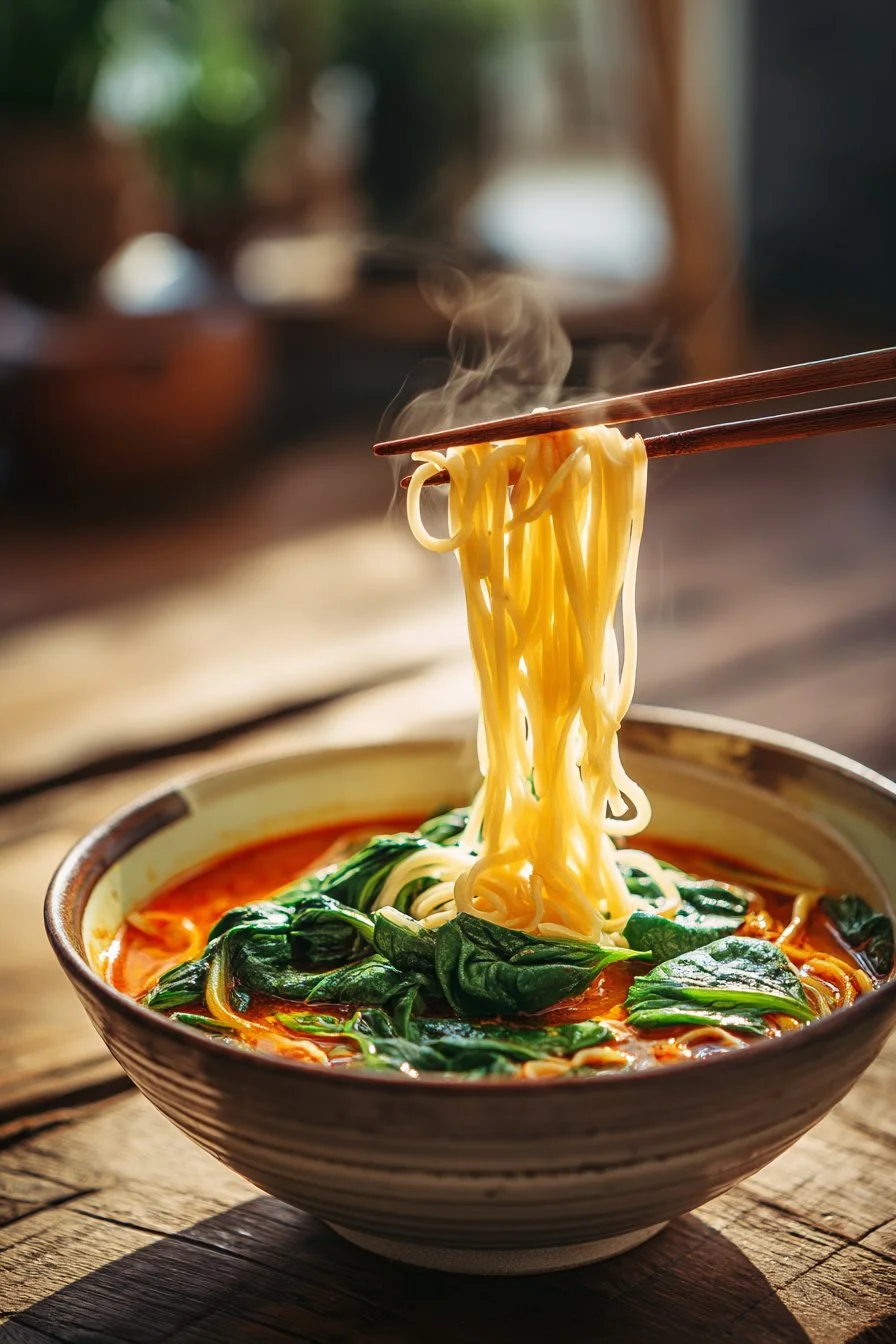 Bowl of easy dumpling soup garnished with herbs