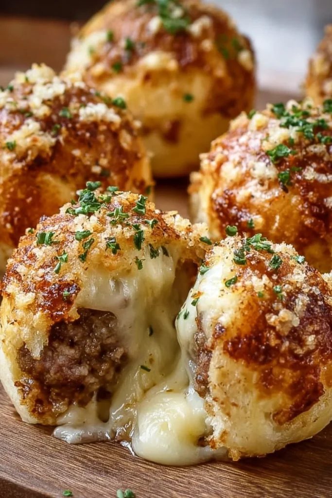 Delicious Garlic Parmesan Cheeseburger Bombs served on a plate