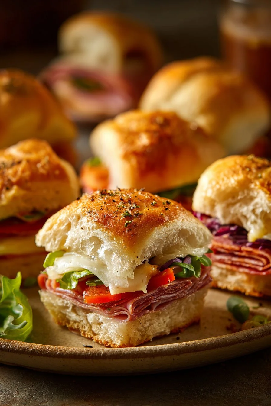 Delicious Hot Italian Sub Sliders garnished with fresh ingredients