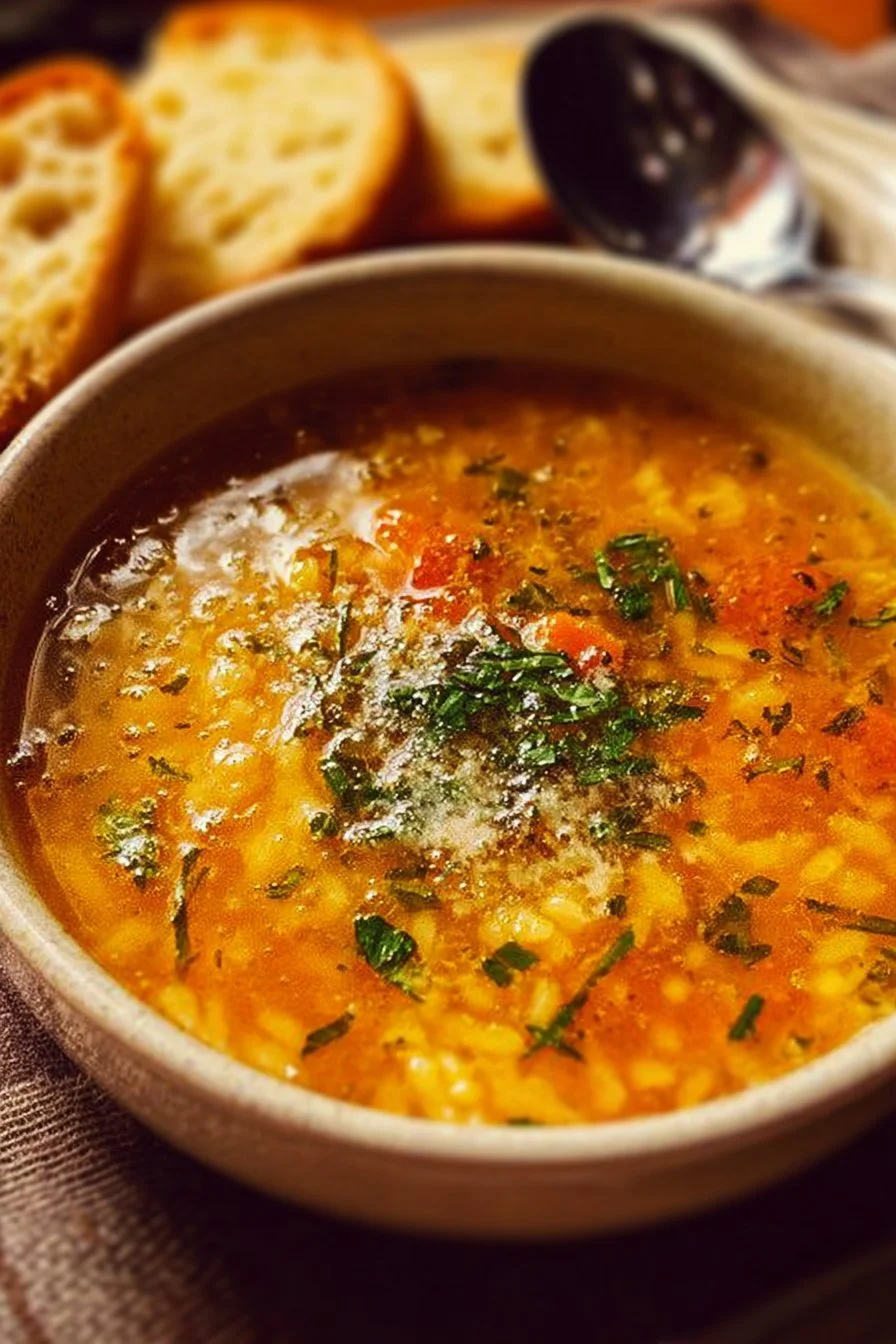 Bowl of Italian Penicillin Soup with fresh herbs and spices