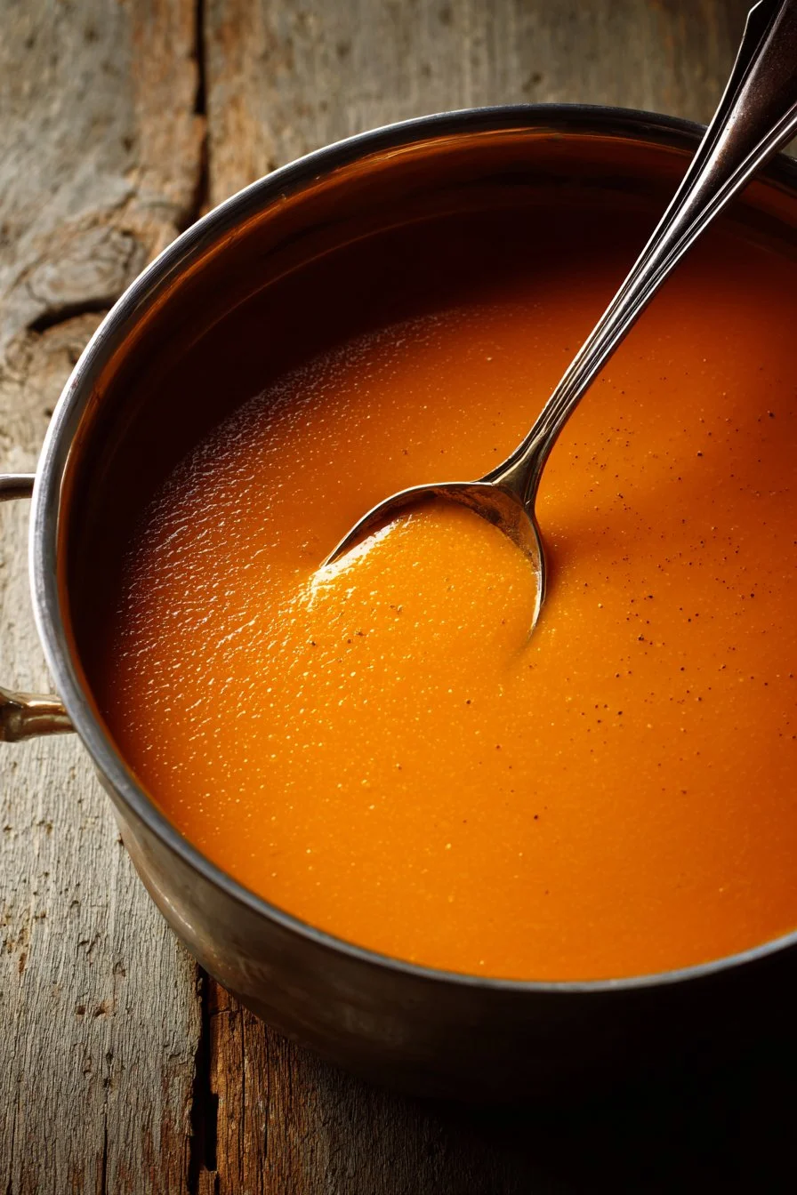 Bowl of Mary Berry's spiced autumn soup garnished with herbs