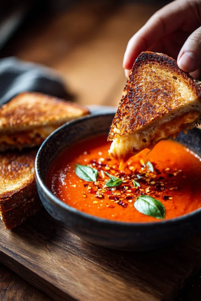 Delicious bowl of creamy tomato soup made with canned tomatoes, perfect for winter.