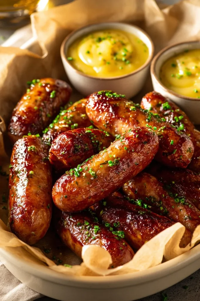 Mustard Hasselback Kielbasa Bites ready to serve as a tasty appetizer