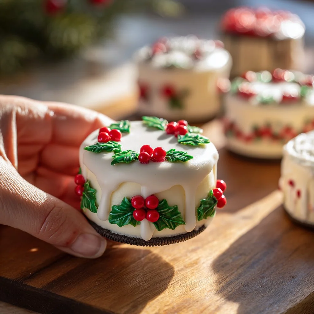 No-Bake Christmas Pudding Oreos displayed on a festive plate.