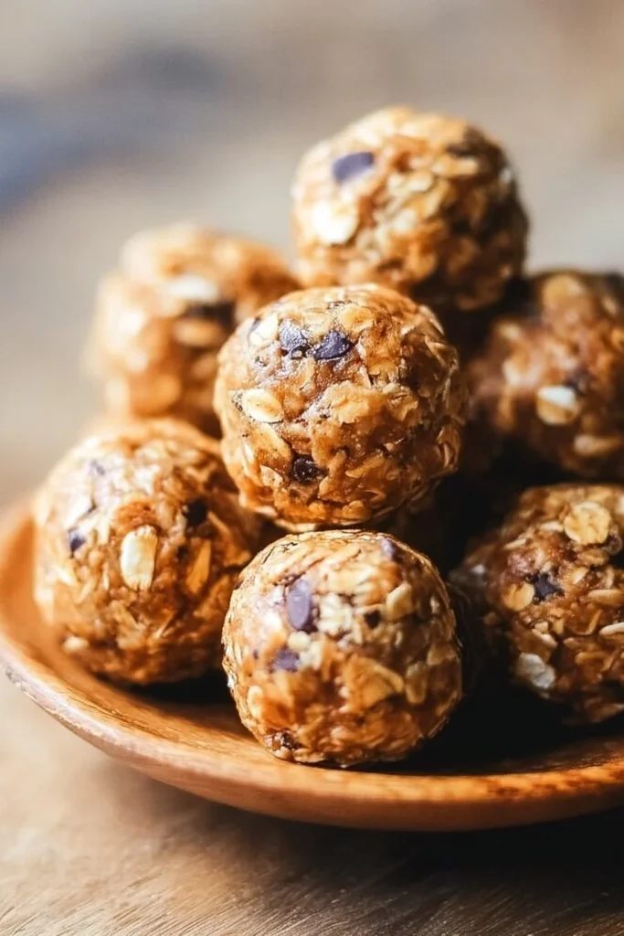 Oatmeal Peanut Butter Energy Bites on a plate garnished with nuts