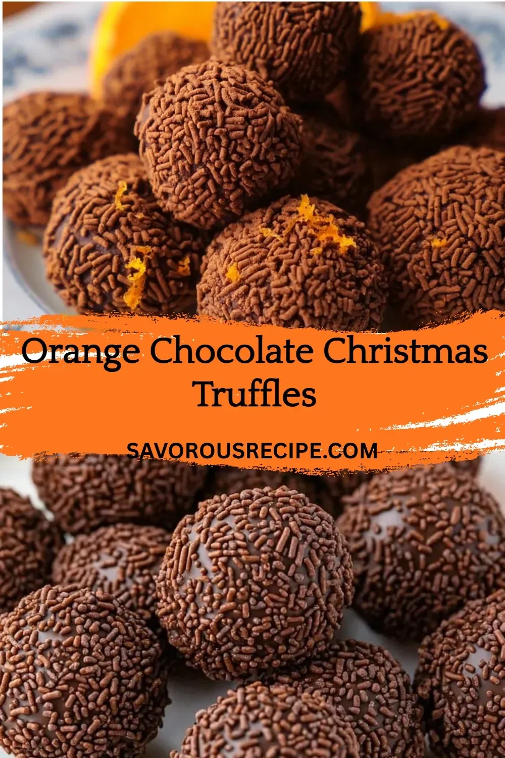 Homemade orange chocolate truffles decorated for Christmas