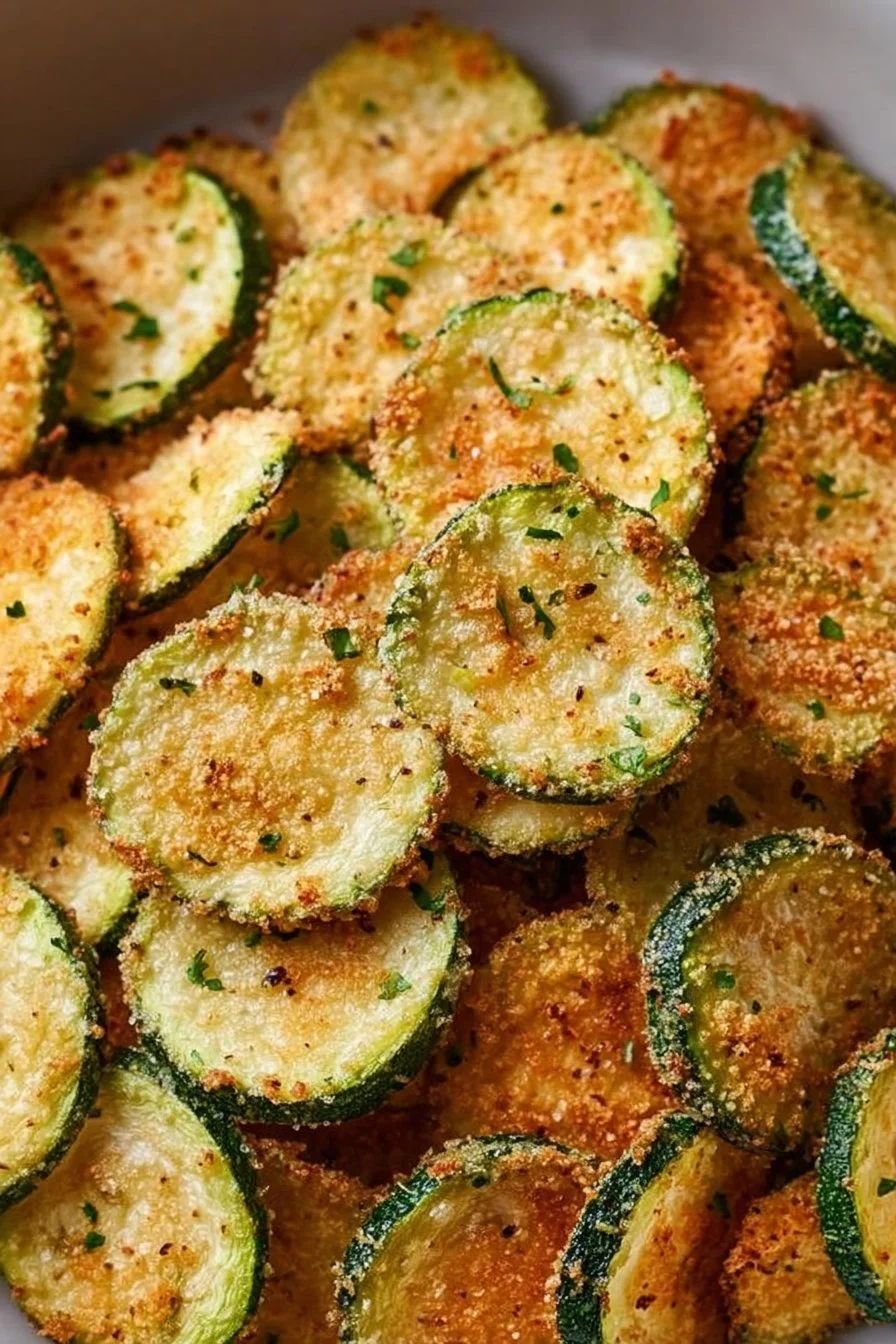 Crispy oven-baked zucchini chips served as a healthy snack.