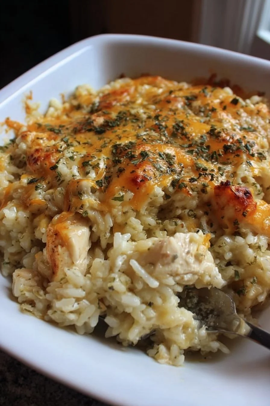 Delicious Pioneer Woman chicken rice casserole in a baking dish