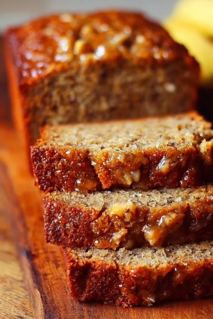 Slice of quick Starbucks copycat banana bread on a white plate