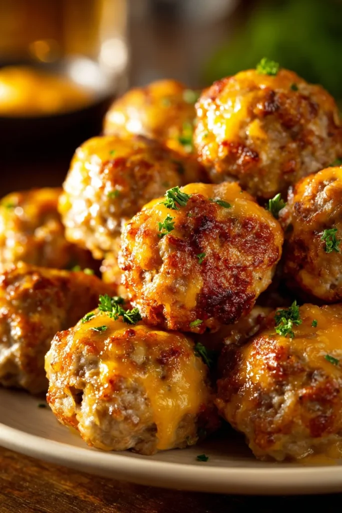 Delicious Rotel sausage balls served as a flavorful snack on a platter.