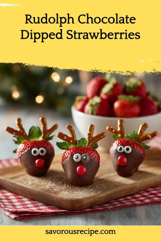 Rudolph chocolate dipped strawberries decorated for festive occasions