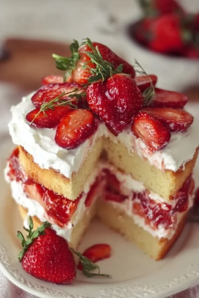 Delicious strawberry shortcake with fresh strawberries and whipped cream
