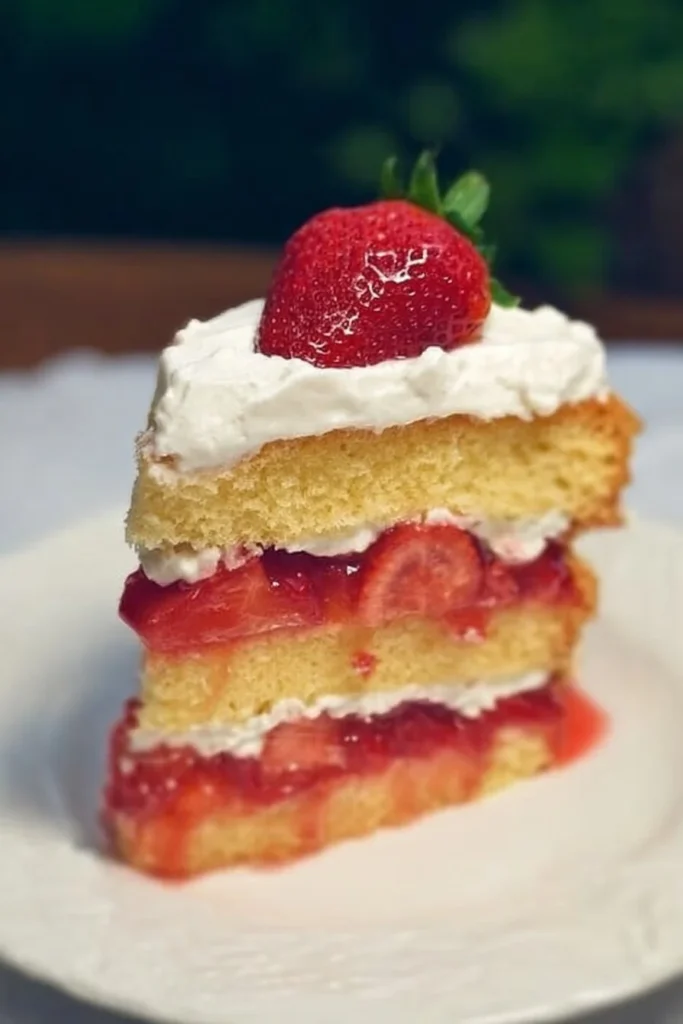 Delicious Strawberry Shortcake topped with fresh strawberries and whipped cream