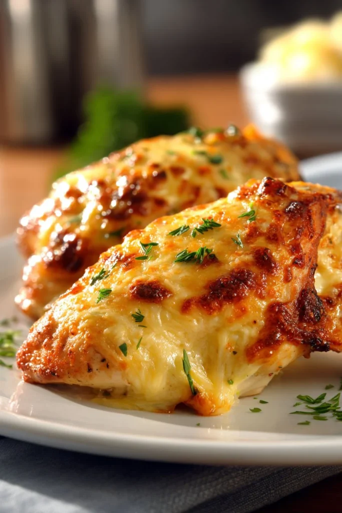 Texas Roadhouse Smothered Chicken topped with Jack Cheese and savory toppings