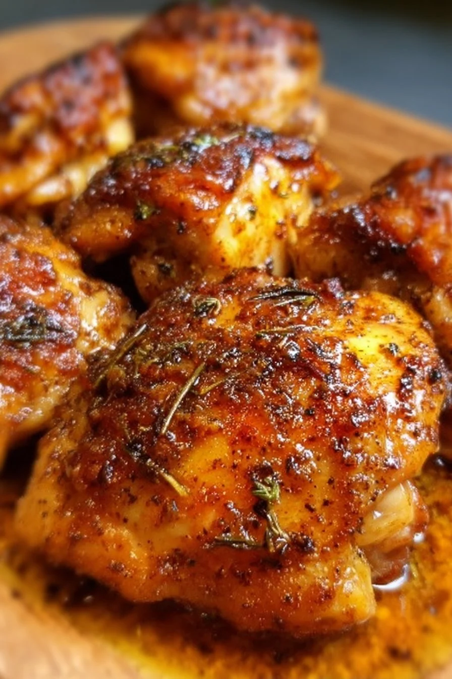 Delicious oven baked boneless skinless chicken thighs served on a plate