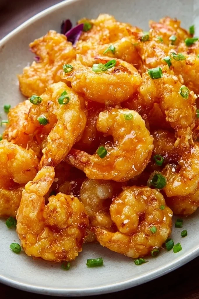 Crispy Air Fryer Bang Bang Shrimp served with a spicy sauce
