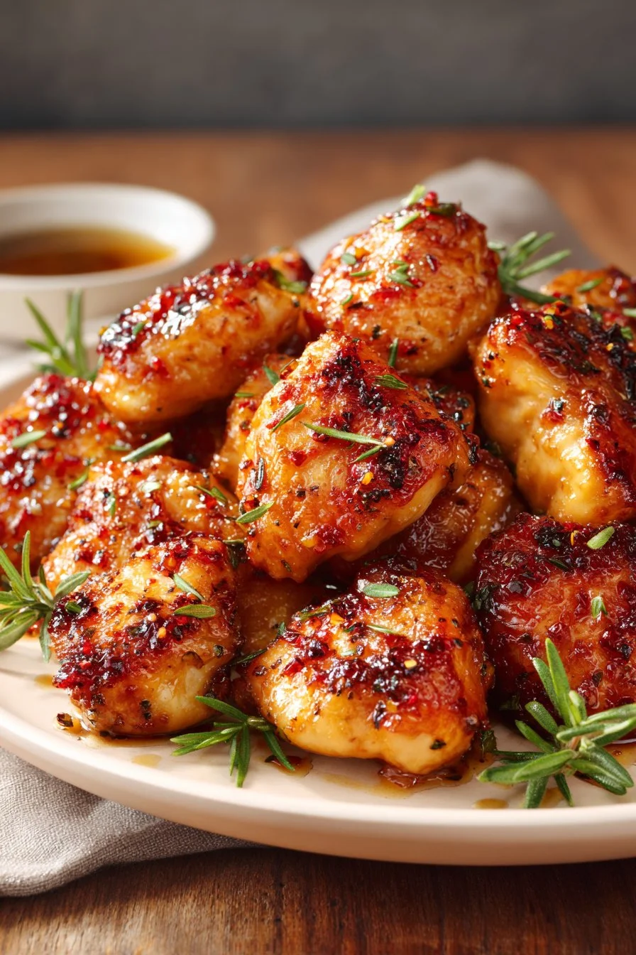 Air fryer maple glazed chicken breast served on a plate with garnishes