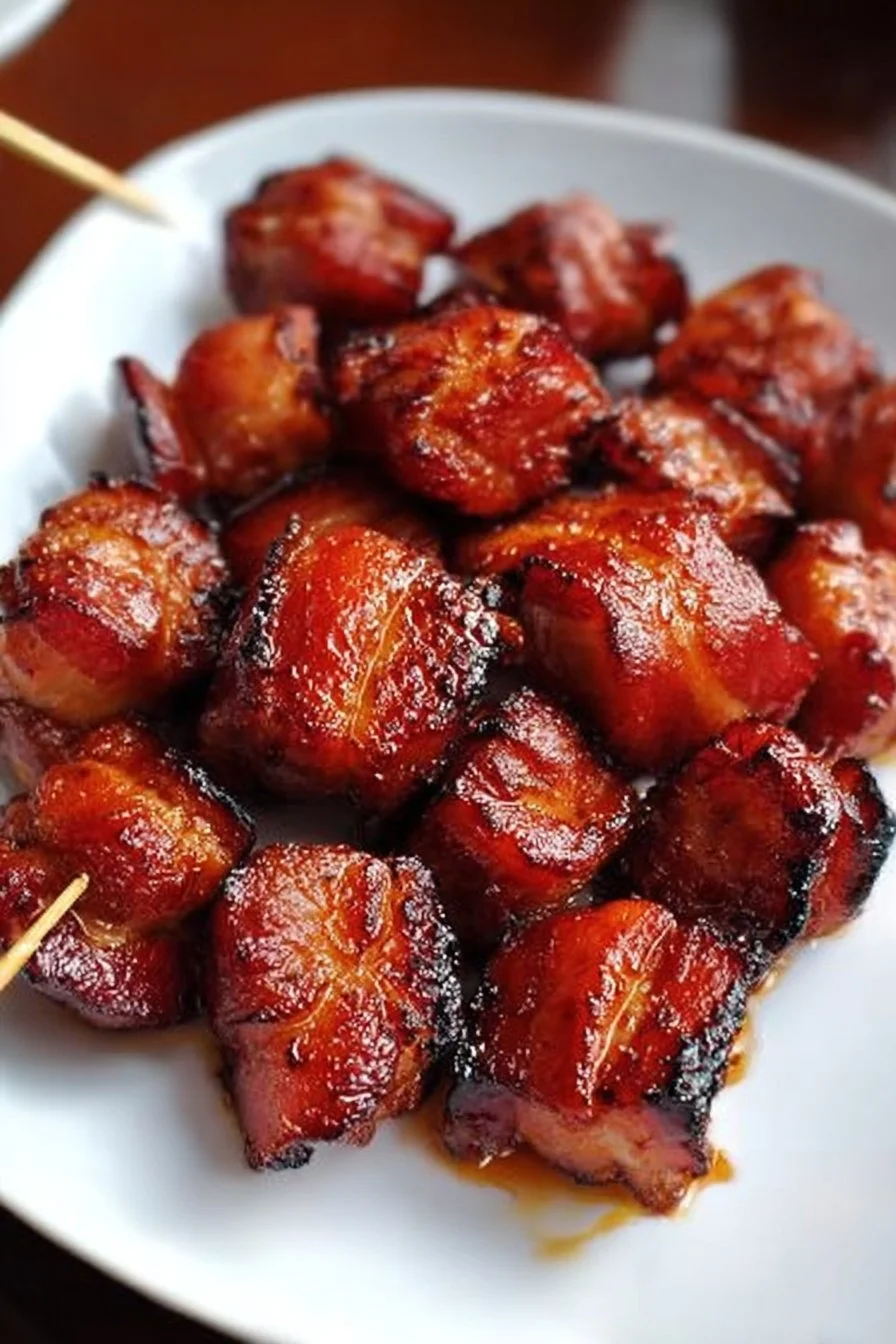 Bacon Chicken Bites served on a platter with garnishes