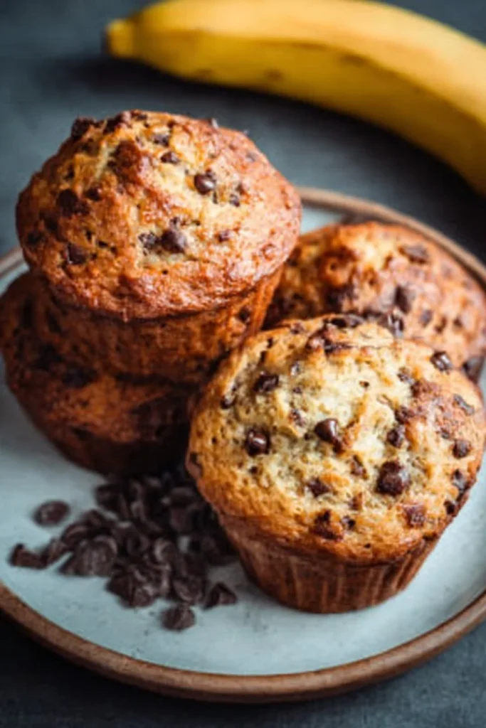 Delicious Banana Chocolate Chip Muffins fresh out of the oven